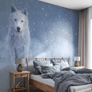 Selbstklebende Fototapete Deluxe Sticker - In Winterstimmung - weißer Wolf, Tiere, Winter - 500x350 cm