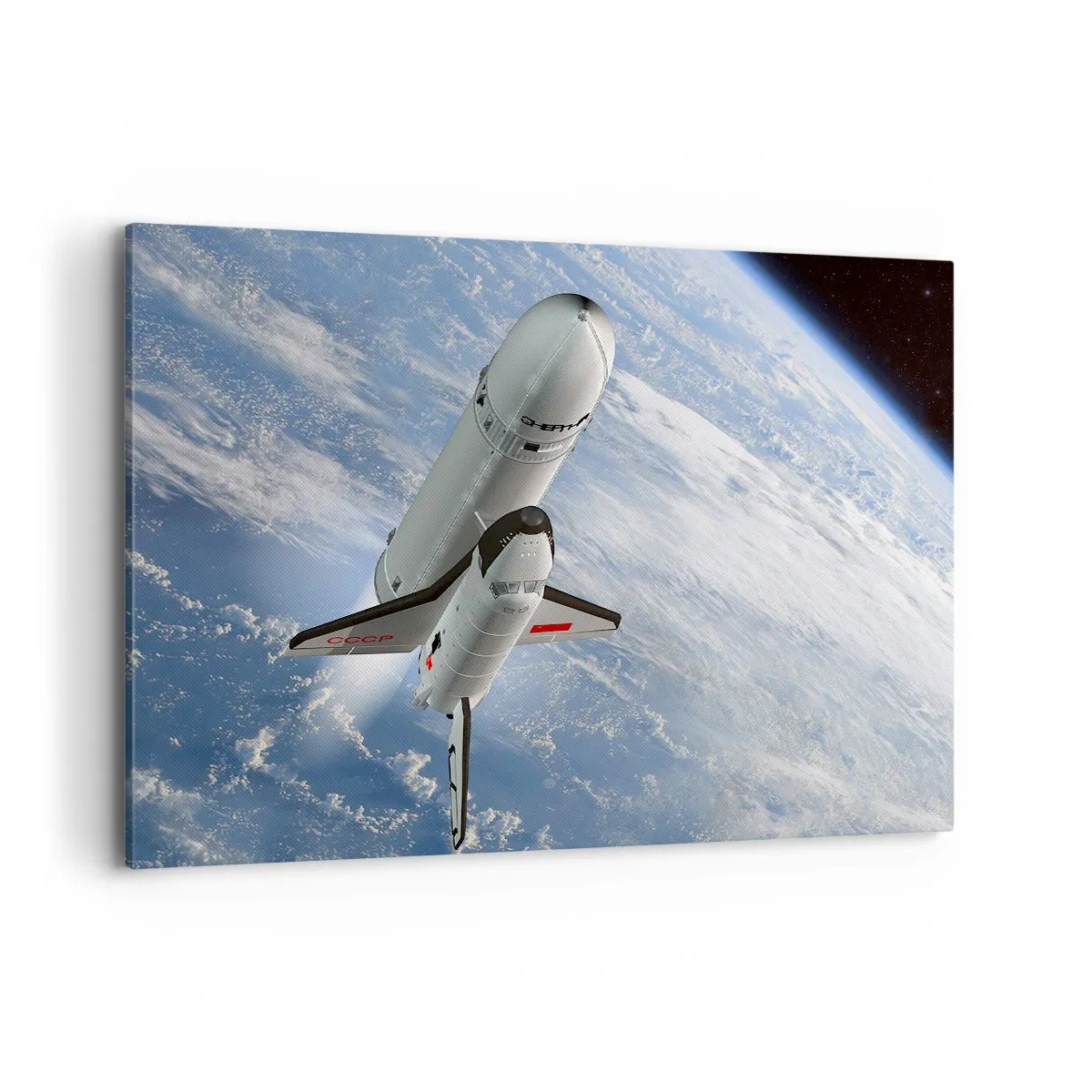 Bild auf Leinwand - Leinwandbild - Eine Weltraumrakete steigt vor dem Hintergrund der Erde auf - 100x70cm - Kosmischer Aufstieg - Moderne Wanddekoration für Wohnzimmer und Schlafzimmer ARTTOR