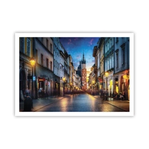 Poster - Abendliche Straße mit Blick auf die Krakauer Kathedrale - 100x70cm - Krakauer Charme - Moderne Wanddekoration für Wohnzimmer und Schlafzimmer ARTTOR