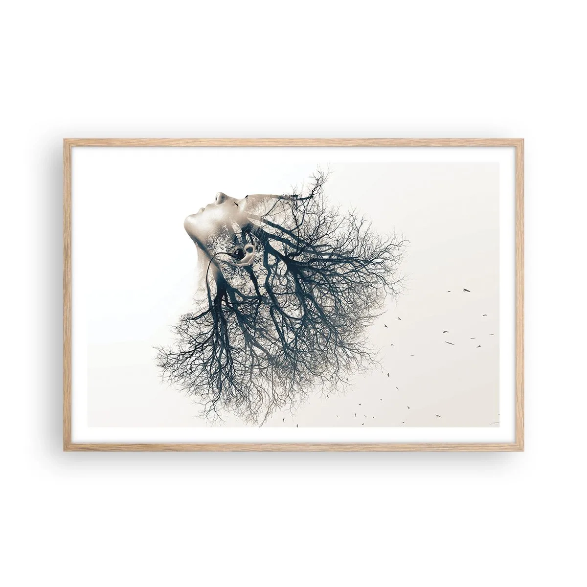Poster in einem Rahmen aus heller Eiche - Dem Rauschen der Bäume lauschen - 91x61 cm