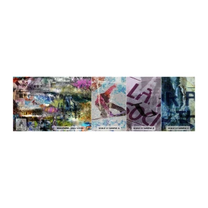 Fototapeten Muster Premium Canvas - Collage aus Erinnerungen - Graffiti, Wandgemälde, Modernes Muster - 100x30 cm