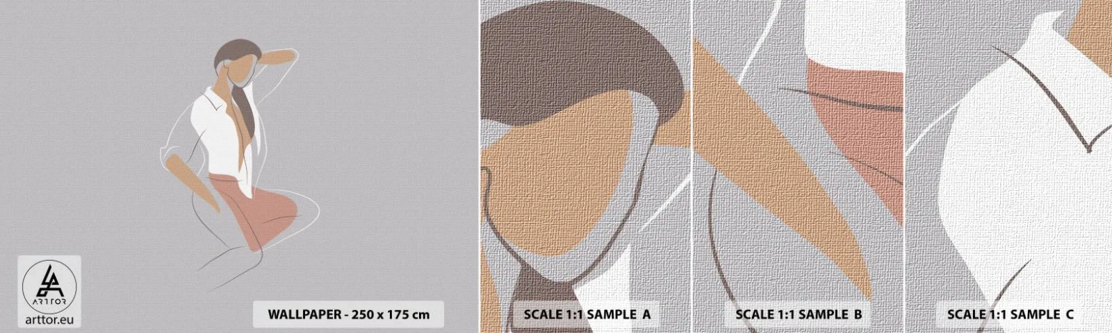 Fototapetenmuster Standard Eco - Umriss der Anmut - Frau, Grafik, Modell - 100x30 cm