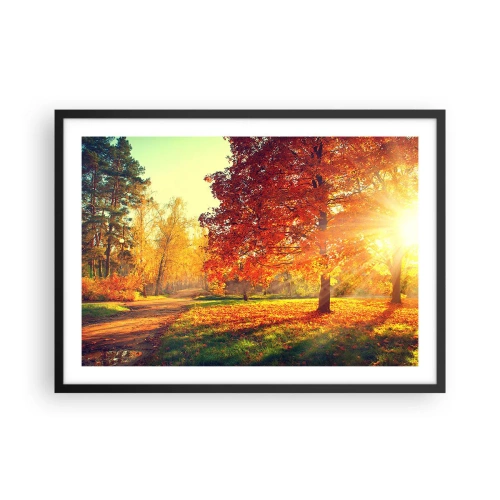 Poster in einem schwarzem Rahmen - Herbstpark im Sonnenlicht - 70x50cm - Unhöflich ist schön - Moderne Wanddekoration für Wohnzimmer und Schlafzimmer ARTTOR