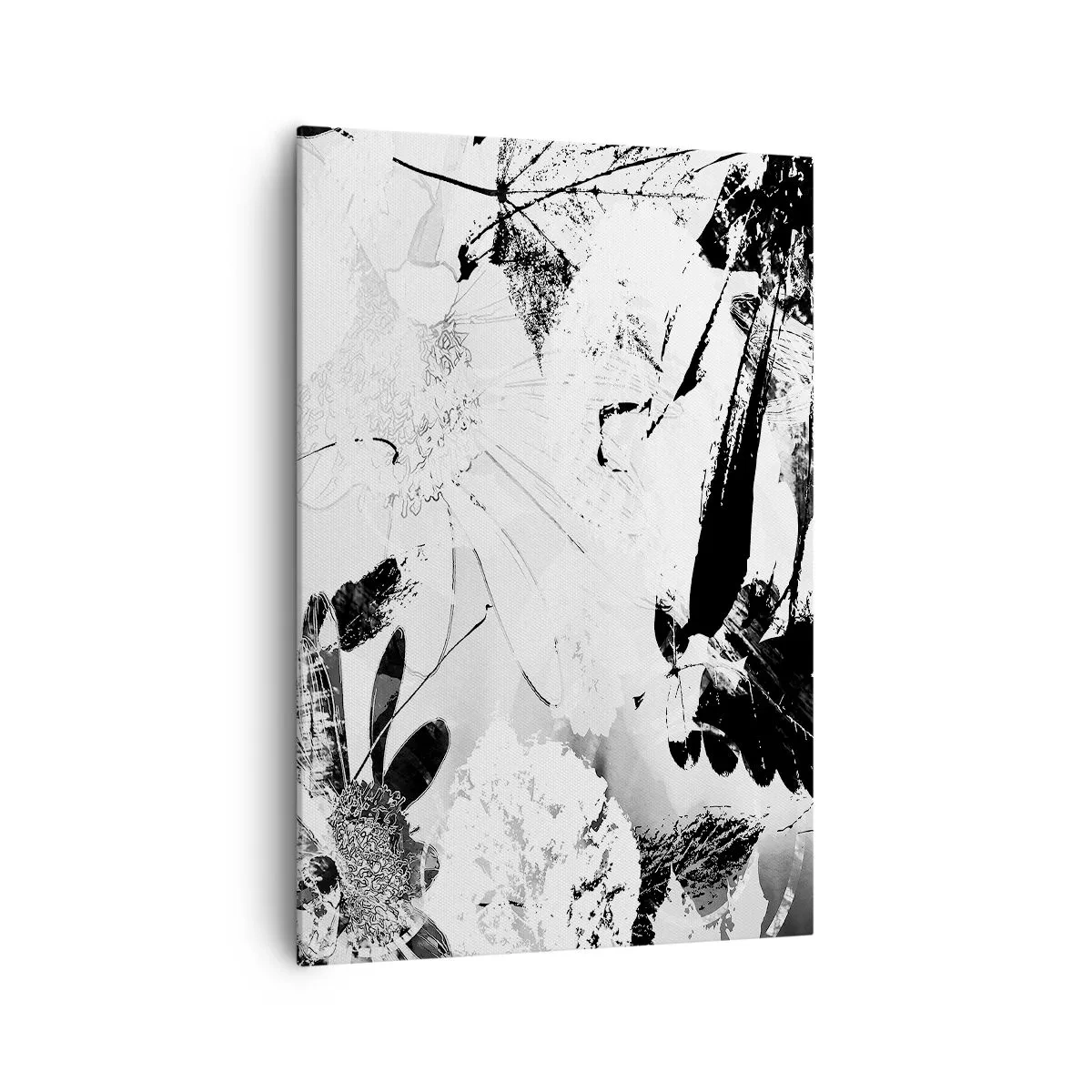 Bild auf Leinwand - Leinwandbild - Schwarz-weiße abstrakte Blumen im minimalistischen Stil - 70x100cm - Herbst negativ - Moderne Wanddekoration für Wohnzimmer und Schlafzimmer ARTTOR