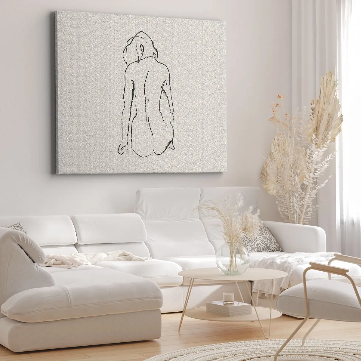 Bild auf Leinwand - Leinwandbild - Eine subtile Skizze der Silhouette eines Mädchens von hinten - 100x70cm - Mädchenakt - Moderne Wanddekoration für Wohnzimmer und Schlafzimmer ARTTOR