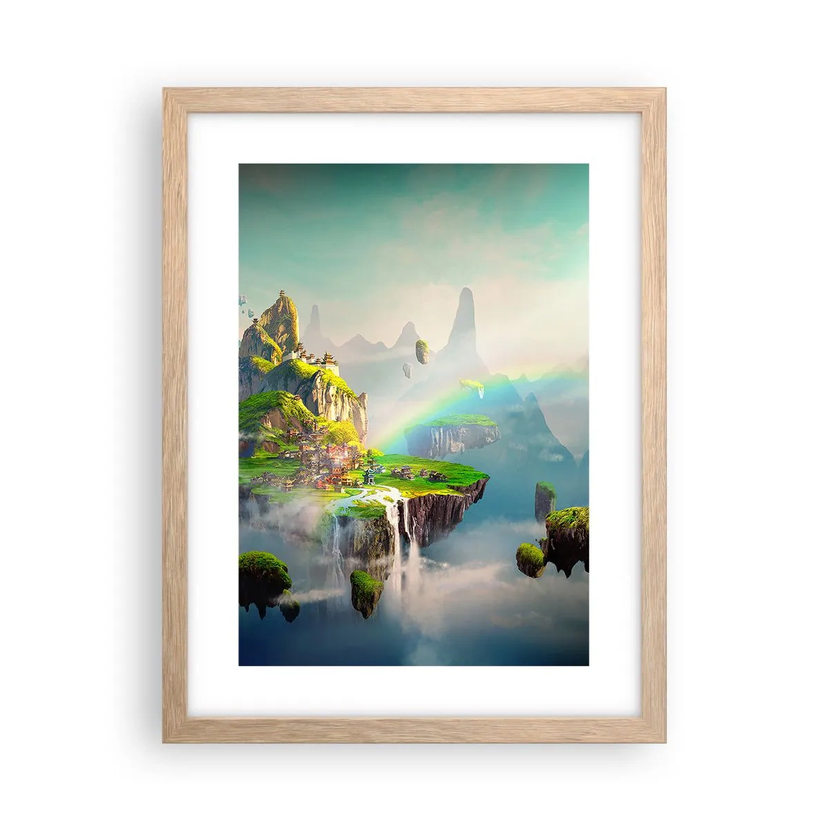 Poster in einem Rahmen aus heller Eiche - Mitten am Himmel - glückliche Inseln - 30x40 cm