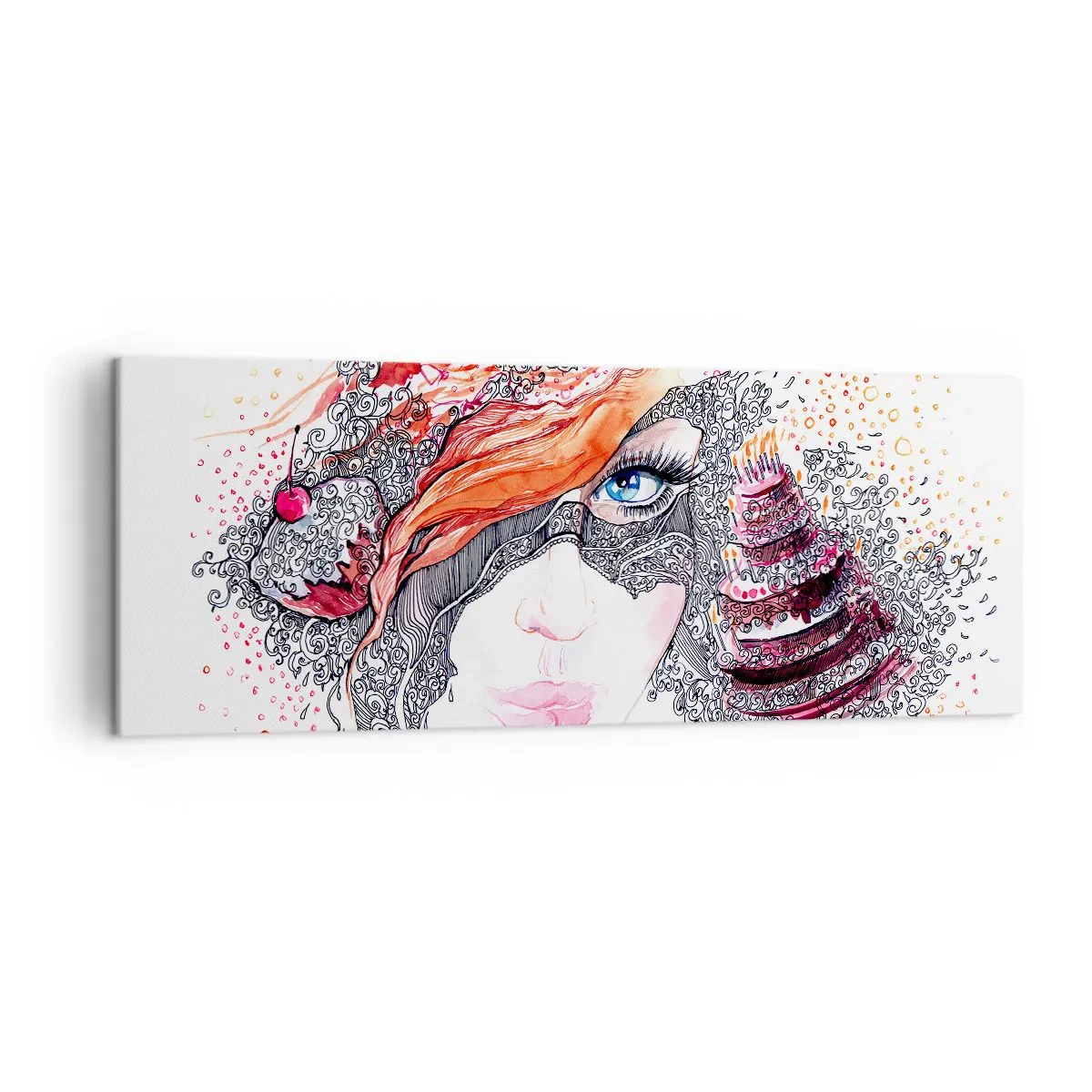 Bild auf Leinwand - Leinwandbild - Künstlerisches Frauenporträt mit Details und rotem Akzent - 140x50cm - Bei ihr ist jeden Tag Feiertag - Moderne Wanddekoration für Wohnzimmer und Schlafzimmer ARTTOR