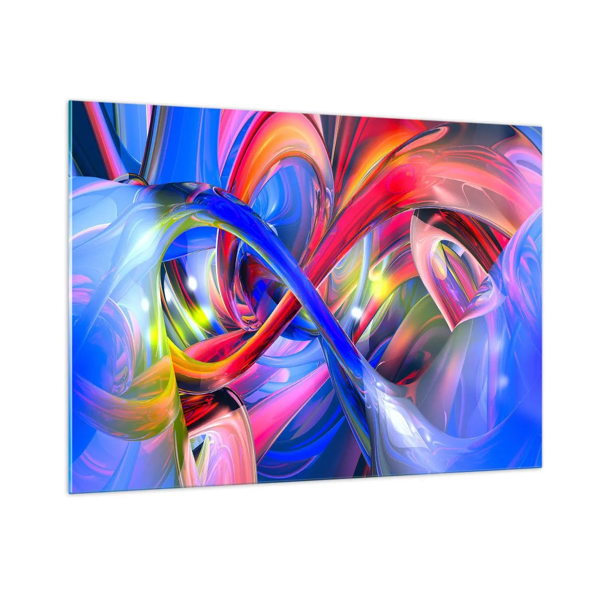 Glasbild - Bild auf glas - Abstrakte, farbenfrohe Linien und energetische Dynamik - 100x70cm - Ein Tanz der Farben - Moderne Wanddekoration für Wohnzimmer und Schlafzimmer ARTTOR