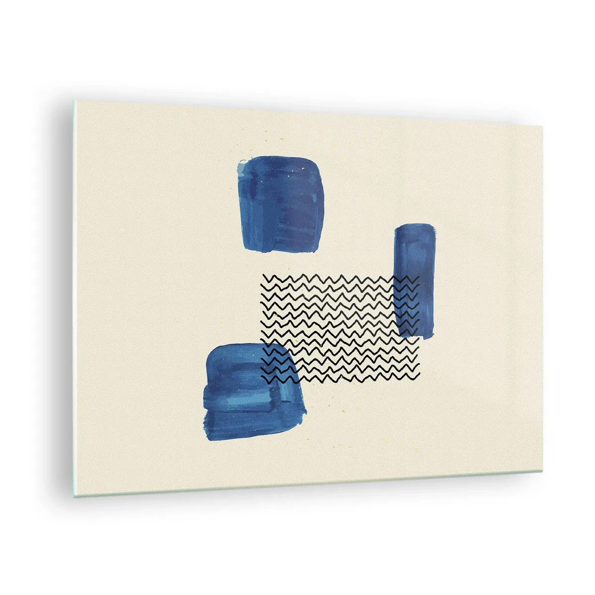 Glasbild - Bild auf glas - Moderne Abstraktion mit blauen Akzenten - 70x50cm - Ein abstraktes Quartett - Moderne Wanddekoration für Wohnzimmer und Schlafzimmer ARTTOR