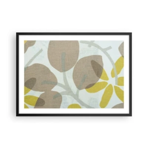 Poster in einem schwarzem Rahmen - Abstrakte Blätter in Beige- und Gelbtönen - 70x50cm - Komposition in voller Sonne - Moderne Wanddekoration für Wohnzimmer und Schlafzimmer ARTTOR