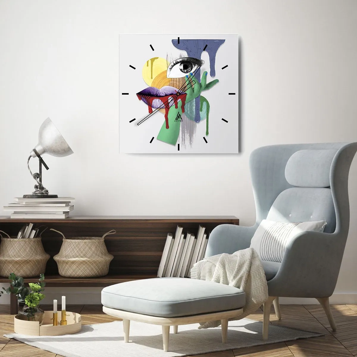 Wanduhr - Glasuhr - Dekonstruiertes Porträt mit abstrakten Elementen - 30x30cm - Ein dekonstruiertes Porträt - Moderne Wanddekoration für Wohnzimmer und Schlafzimmer ARTTOR