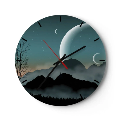 Wanduhr - Glasuhr - Eine Weltraumlandschaft mit Monden und Bergen - 30x30cm - Karneval in der Sternenacht - Moderne Wanddekoration für Wohnzimmer, Küche und Schlafzimmer ARTTOR