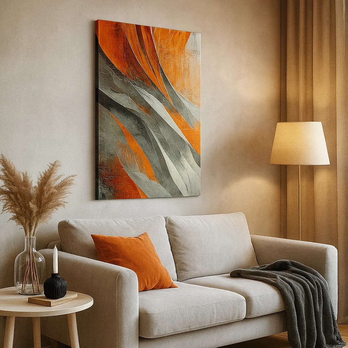 Bild auf Leinwand - Leinwandbild - Abstrakte Linien in Orange- und Grautönen - 50x70cm - Hitze und Kälte - Moderne Wanddekoration für Wohnzimmer und Schlafzimmer ARTTOR