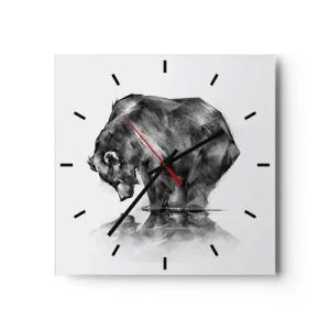Wanduhr - Glasuhr - Eine Zeichnung eines Bären im minimalistischen Stil - 30x30cm - Schön, jemanden in der Nähe zu sehen - Moderne Wanddekoration für Wohnzimmer und Schlafzimmer ARTTOR