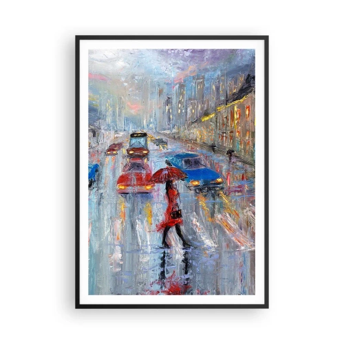 Poster in einem schwarzem Rahmen - Regnerischer Nachmittag in der Stadt - 70x100 cm