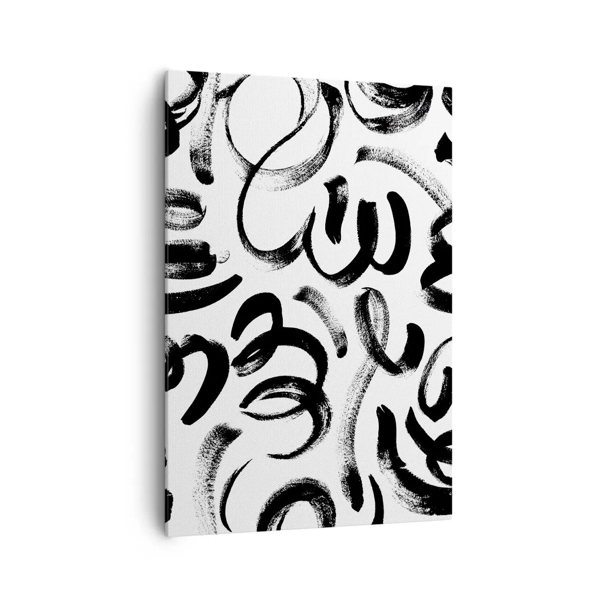 Bild auf Leinwand - Leinwandbild - Schwarze abstrakte Pinselstriche auf weißem Hintergrund - 70x100cm - Schwarz auf Weiß - Moderne Wanddekoration für Wohnzimmer und Schlafzimmer ARTTOR
