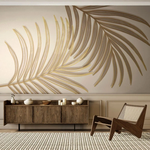 Fototapete Standard Eco - Goldene Palme! - Abstraktion, Palmblatt, Grafik - 450x315 cm