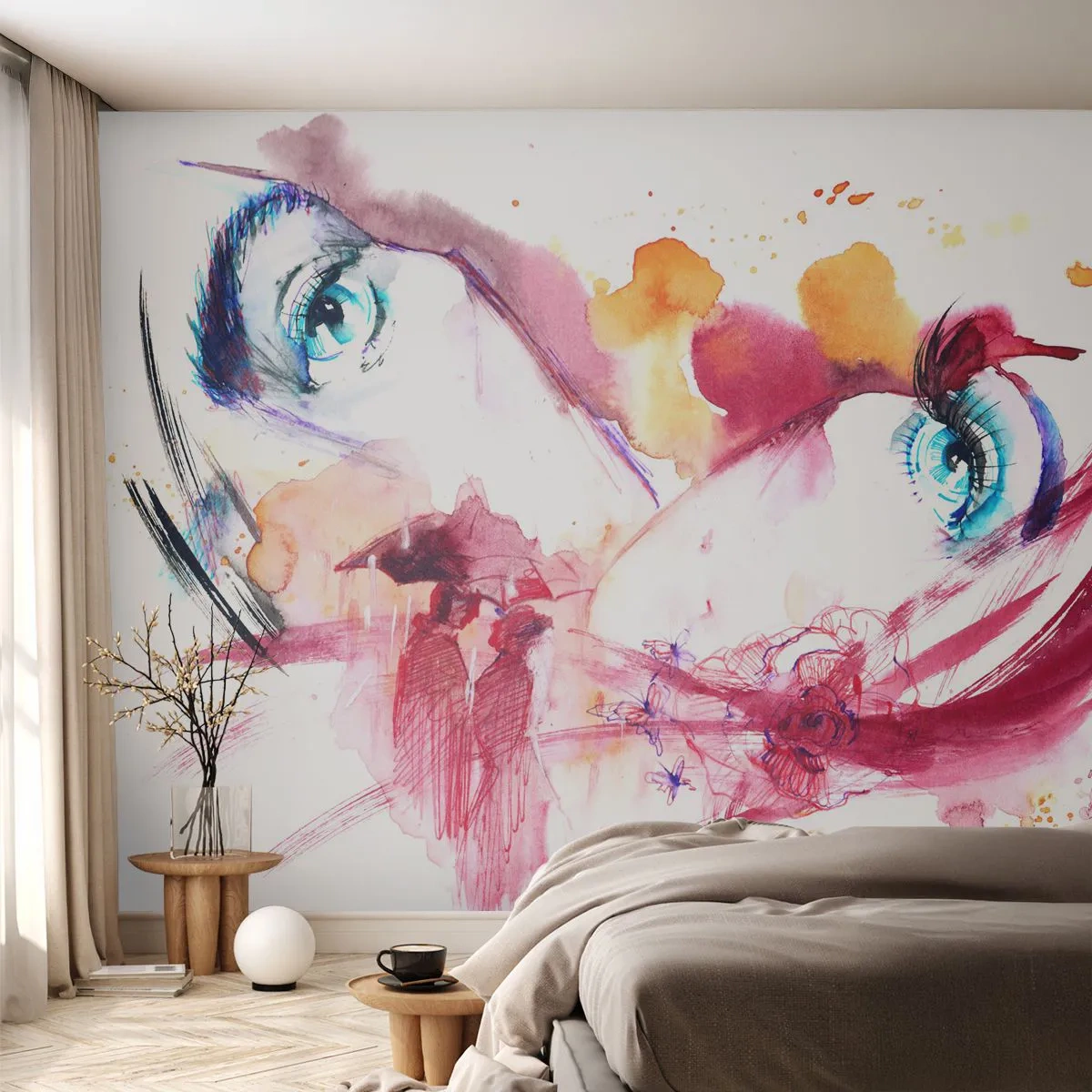 Fototapete Premium Canvas - Die Welt gedeiht in der Nähe - Abstraktion, Das Gesicht einer Frau, Weibliche Augen - 300x210 cm