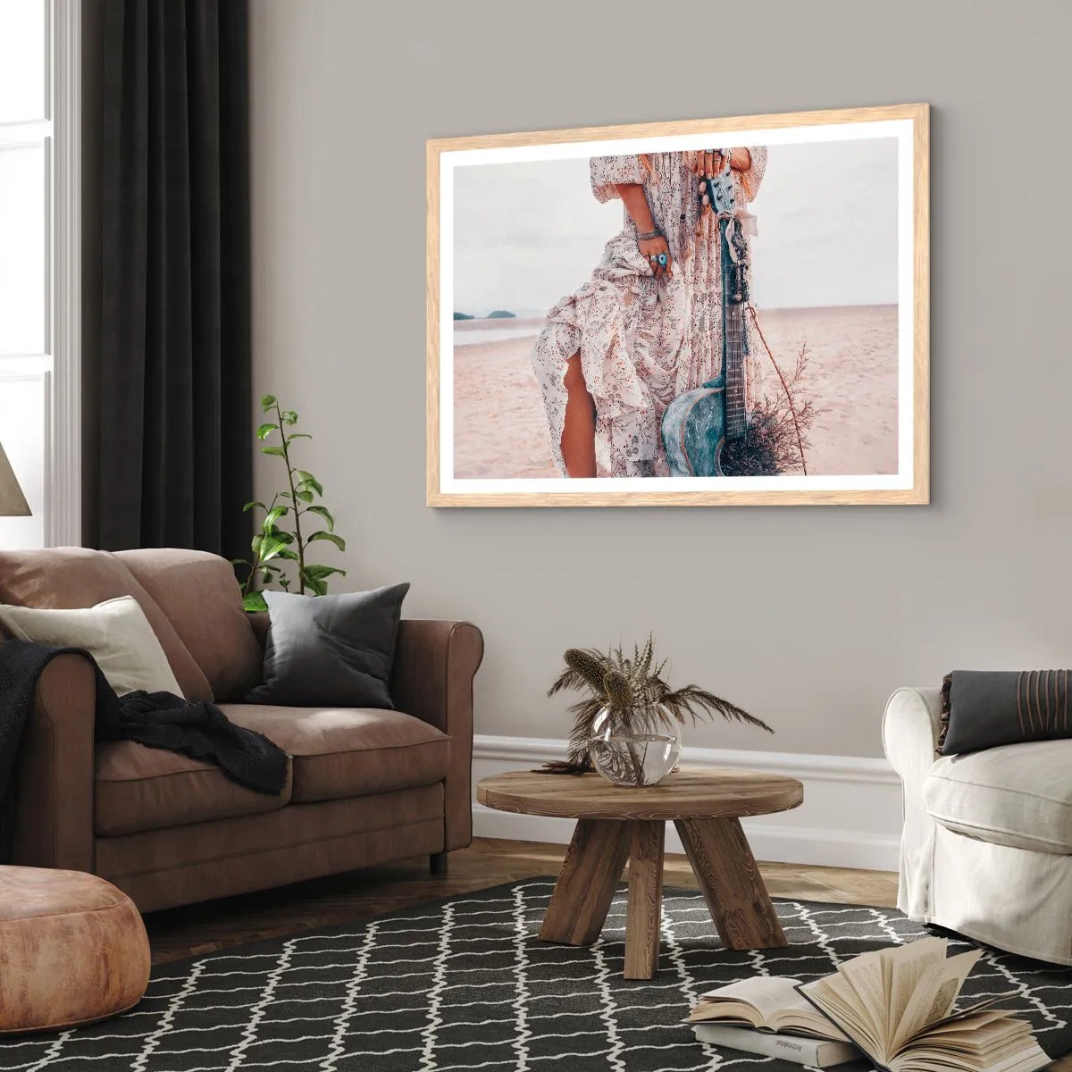 Poster in einem Rahmen aus heller Eiche - Kinderblumen auf dem Weg - 50x40 cm