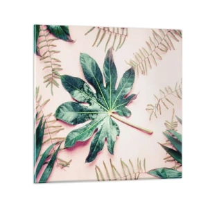 Glasbild - Bild auf glas - Eine Studie von Grün auf einem rosa Hintergrund - 30x30 cm