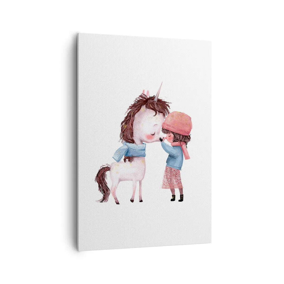 Bild auf Leinwand - Leinwandbild - Ein Mädchen und ein Einhorn in einer Winterlandschaft - 70x100cm - Ein Wintermärchen - Moderne Wanddekoration für Wohnzimmer und Schlafzimmer ARTTOR