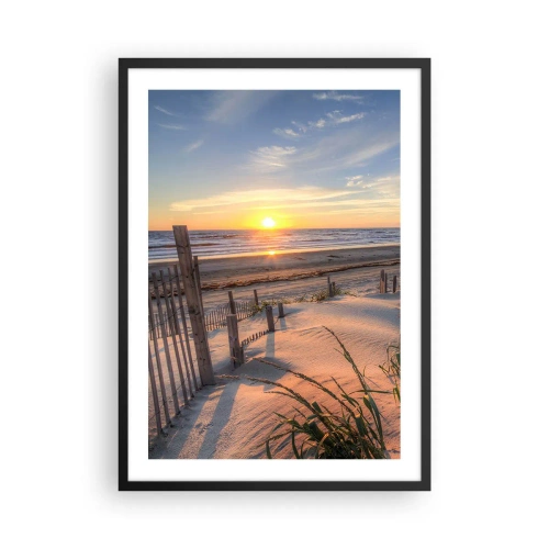 Poster in einem schwarzem Rahmen - Der Strand im Licht der untergehenden Sonne - 50x70cm - Schein und Schatten des Windes - Moderne Wanddekoration für Wohnzimmer und Schlafzimmer ARTTOR