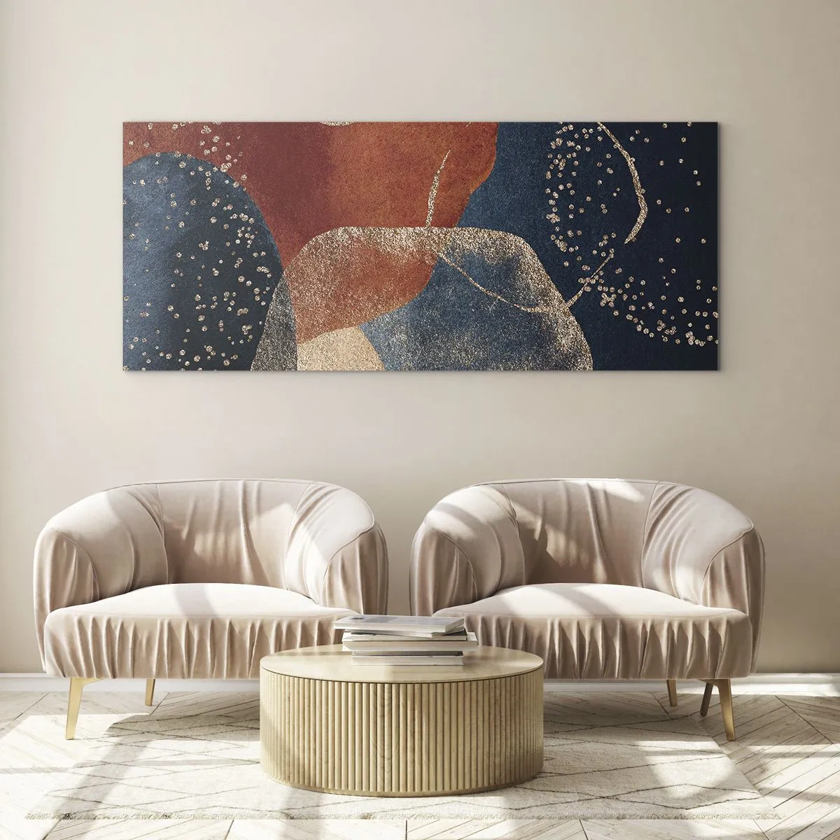 Glasbild - Bild auf glas - Abstrakte Formen in Rot- und Blautönen - 120x50cm - Die Leichtigkeit des Seins - Moderne Wanddekoration für Wohnzimmer und Schlafzimmer ARTTOR