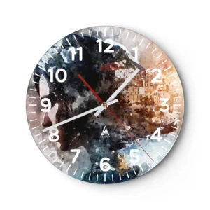 Wanduhr - Glasuhr - Eine Geschichte über ein Mädchen mit einer Stadt im Hintergrund - 40x40 cm