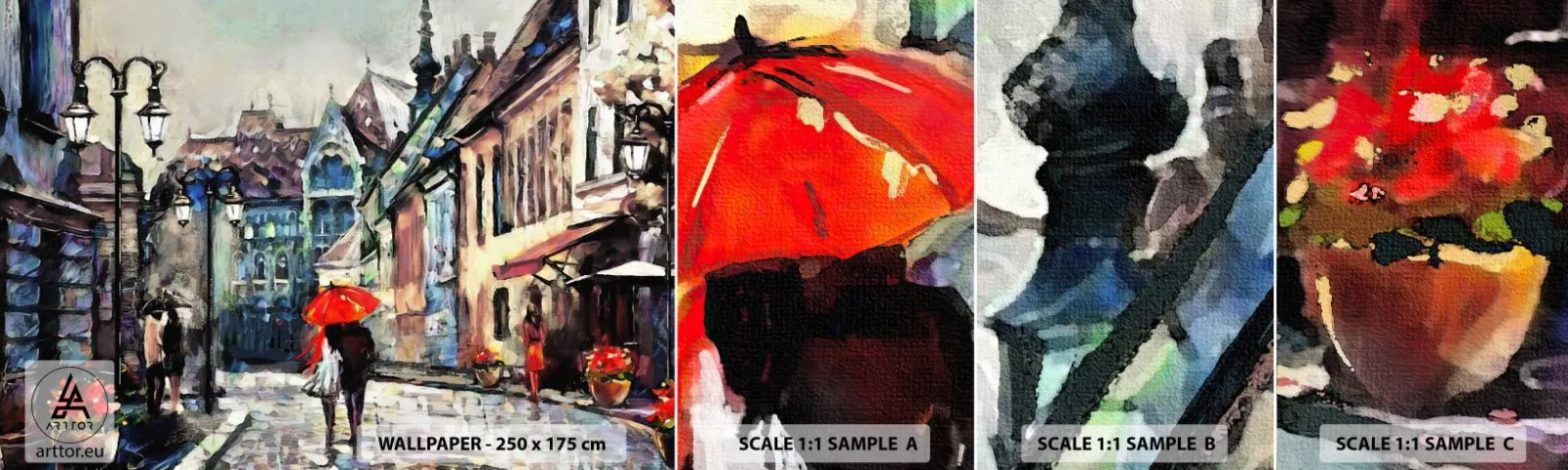 Fototapetenmuster Standard Eco - Regen für Zwei - Stadt, Die Architektur, Alte Stadt - 100x30 cm