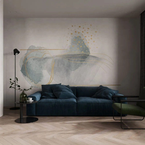 Fototapete Standard Eco - Über das Verhältnis von Grau und Gold - Abstraktion, Stück, Interessante Formen - 250x175 cm