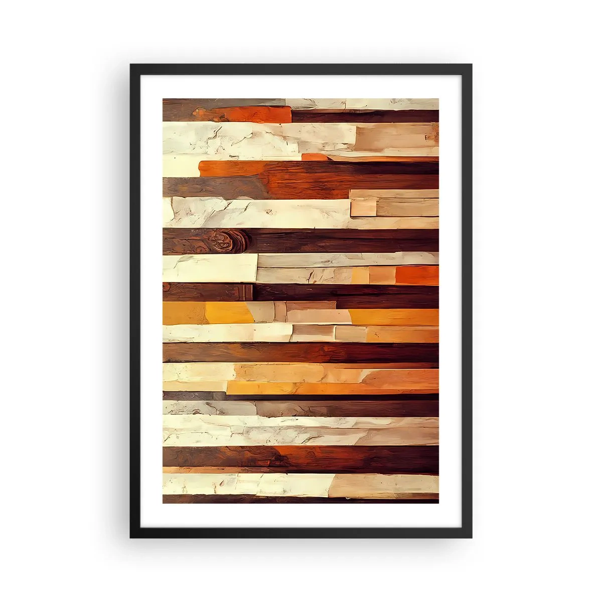 Poster in einem schwarzem Rahmen - Eine abstrakte Komposition aus Holzpaneelen in warmen Farben. - 50x70cm - Hymne der Waldbäume - Moderne Wanddekoration für Wohnzimmer und Schlafzimmer ARTTOR