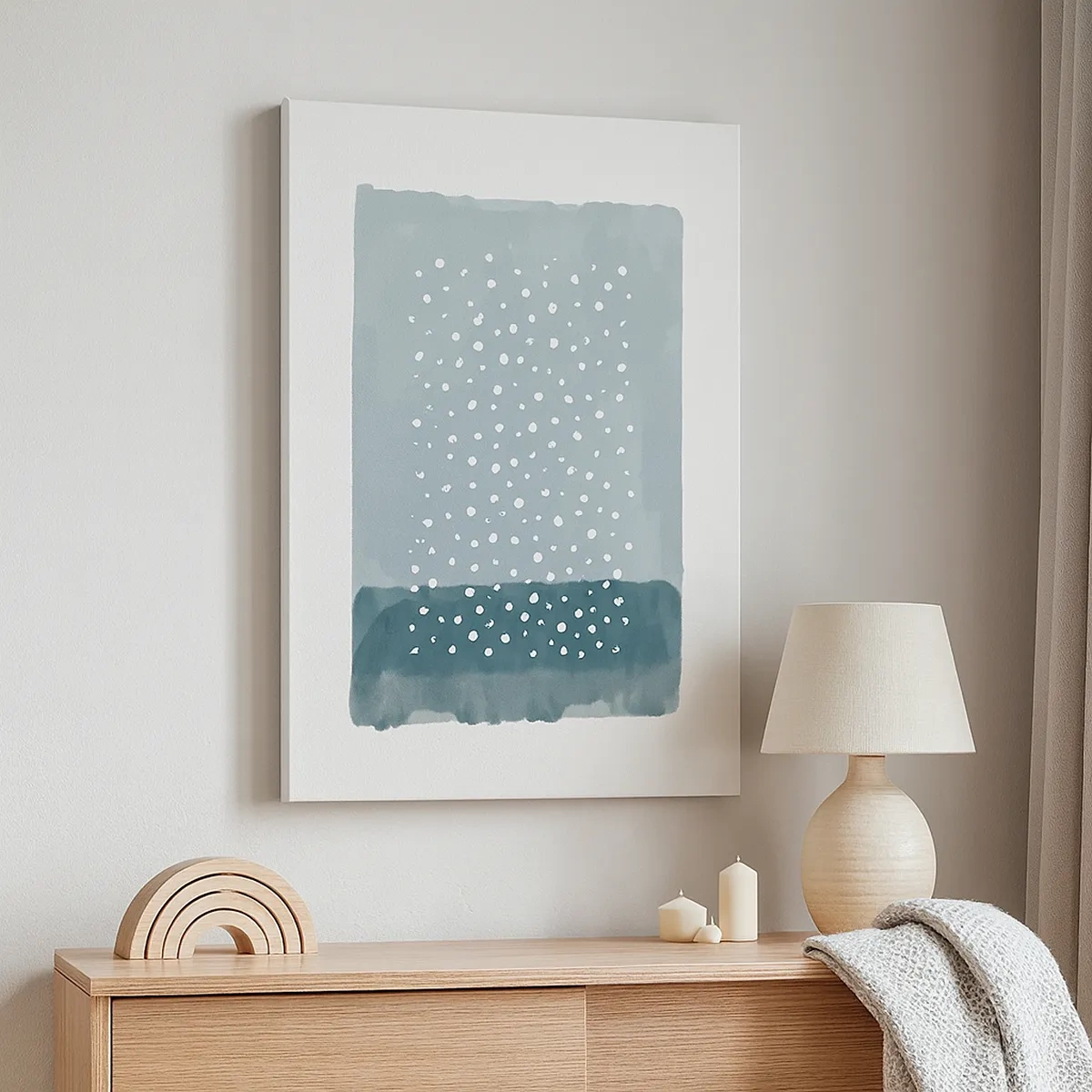 Bild auf Leinwand - Leinwandbild - Ein minimalistisches Gemälde in Blautönen mit Punkten - 50x70cm - Auf Blau gewachsen - Moderne Wanddekoration für Wohnzimmer und Schlafzimmer ARTTOR