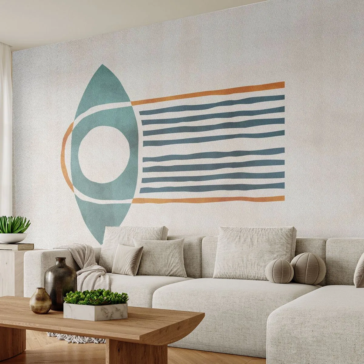 Fototapete Standard Eco - Geometrisches Symbol in Türkis- und Ockertönen - 100x70cm - Zeichen und Rituale - Moderne Wanddekoration für Wohnzimmer und Schlafzimmer ARTTOR