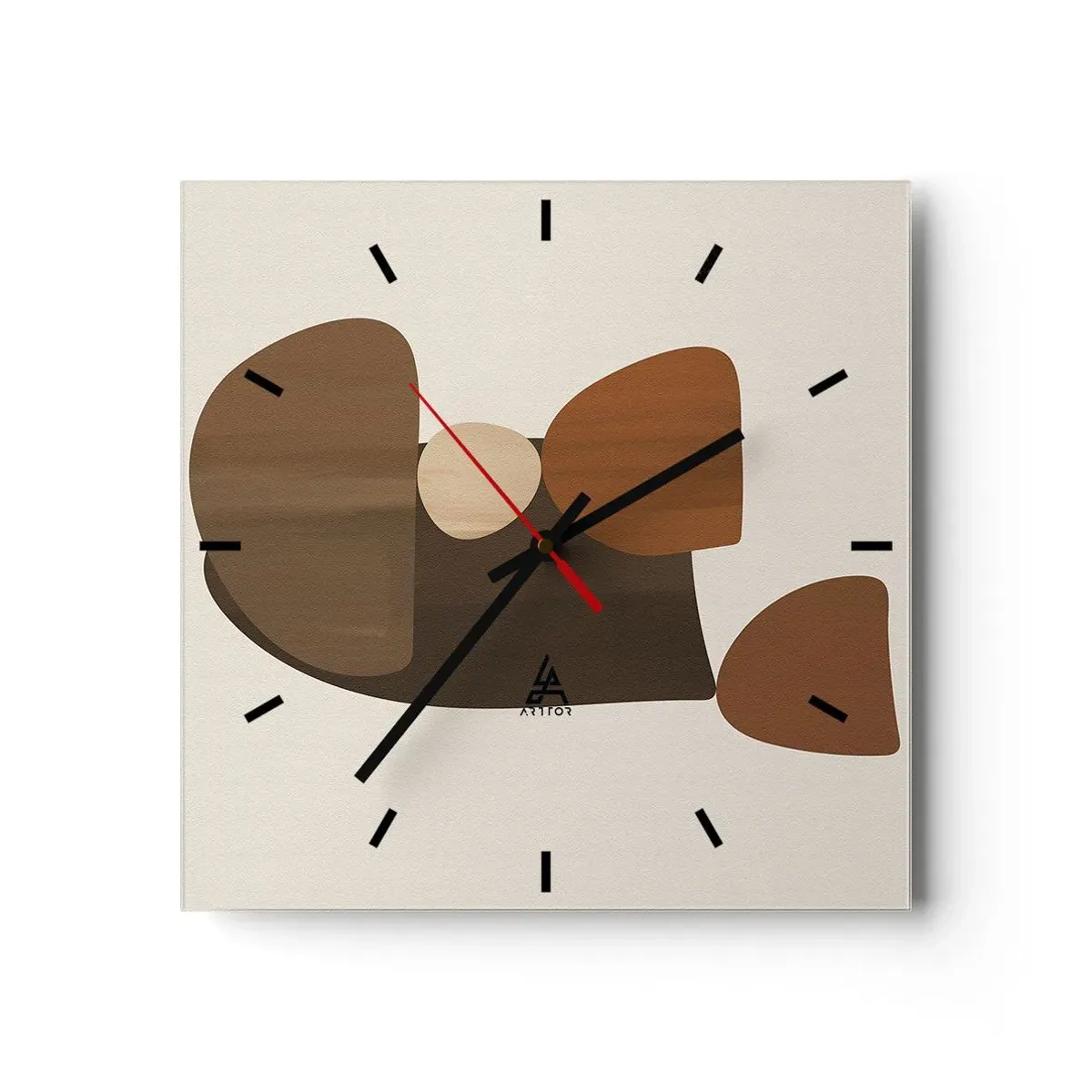 Wanduhr - Glasuhr - Abstrakte Komposition in Braun- und Beigetönen - 30x30cm - Komposition in Bronze - Moderne Wanddekoration für Wohnzimmer und Schlafzimmer ARTTOR