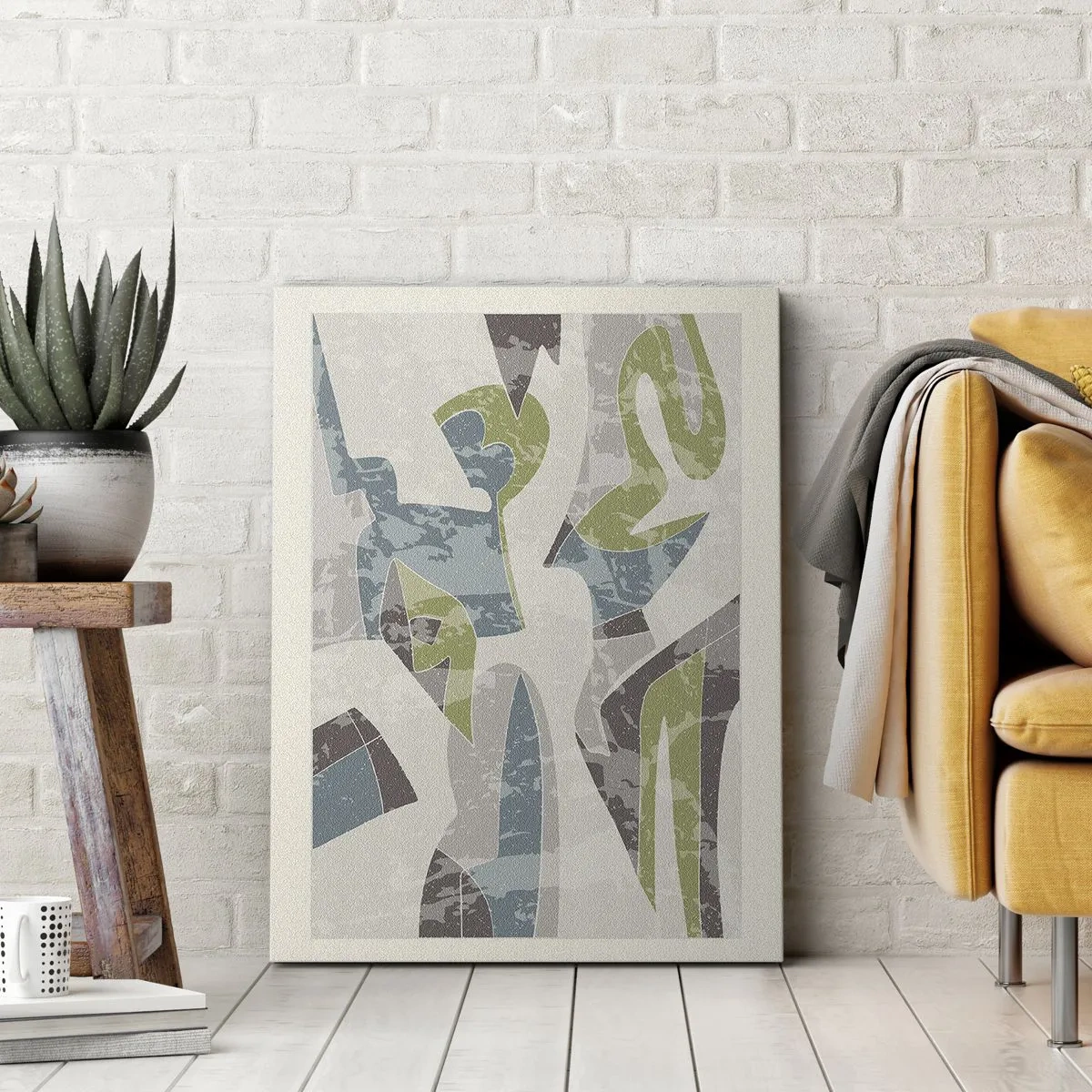 Bild auf Leinwand - Leinwandbild - Abstrakte Formen in Grün und Blau auf hellem Hintergrund - 50x70cm - Komposition hinter dem Glas - Moderne Wanddekoration für Wohnzimmer und Schlafzimmer ARTTOR
