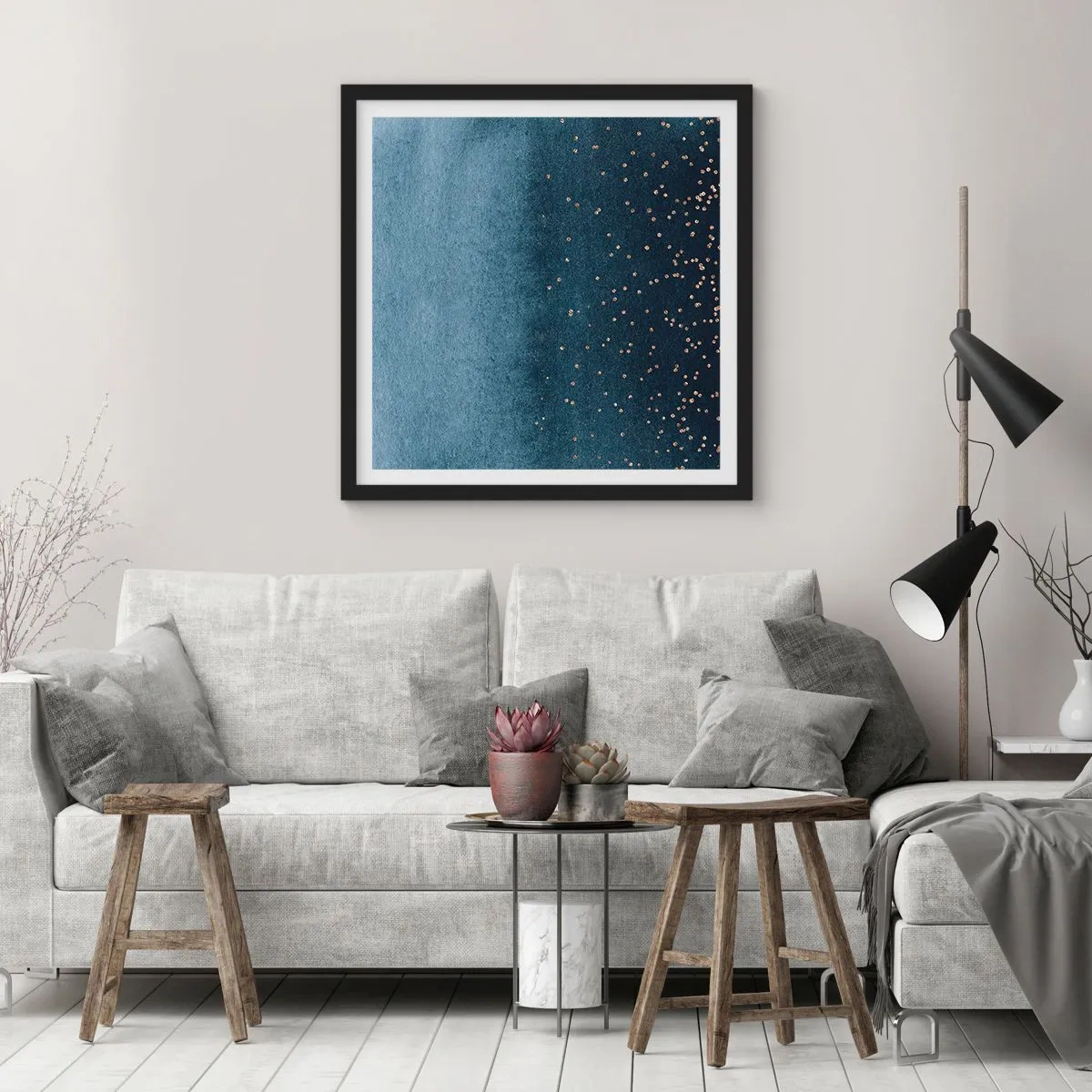 Poster in einem schwarzem Rahmen - Komposition - blaue Phasen - 30x30 cm