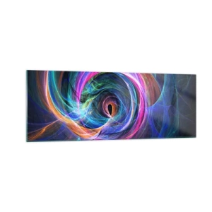 Glasbild - Bild auf glas - Ein abstrakter Farbwirbel in Lila-, Rosa- und Blautönen. - 140x50cm - Wohin wirst du mich bringen? - Moderne Wanddekoration für Wohnzimmer und Schlafzimmer ARTTOR