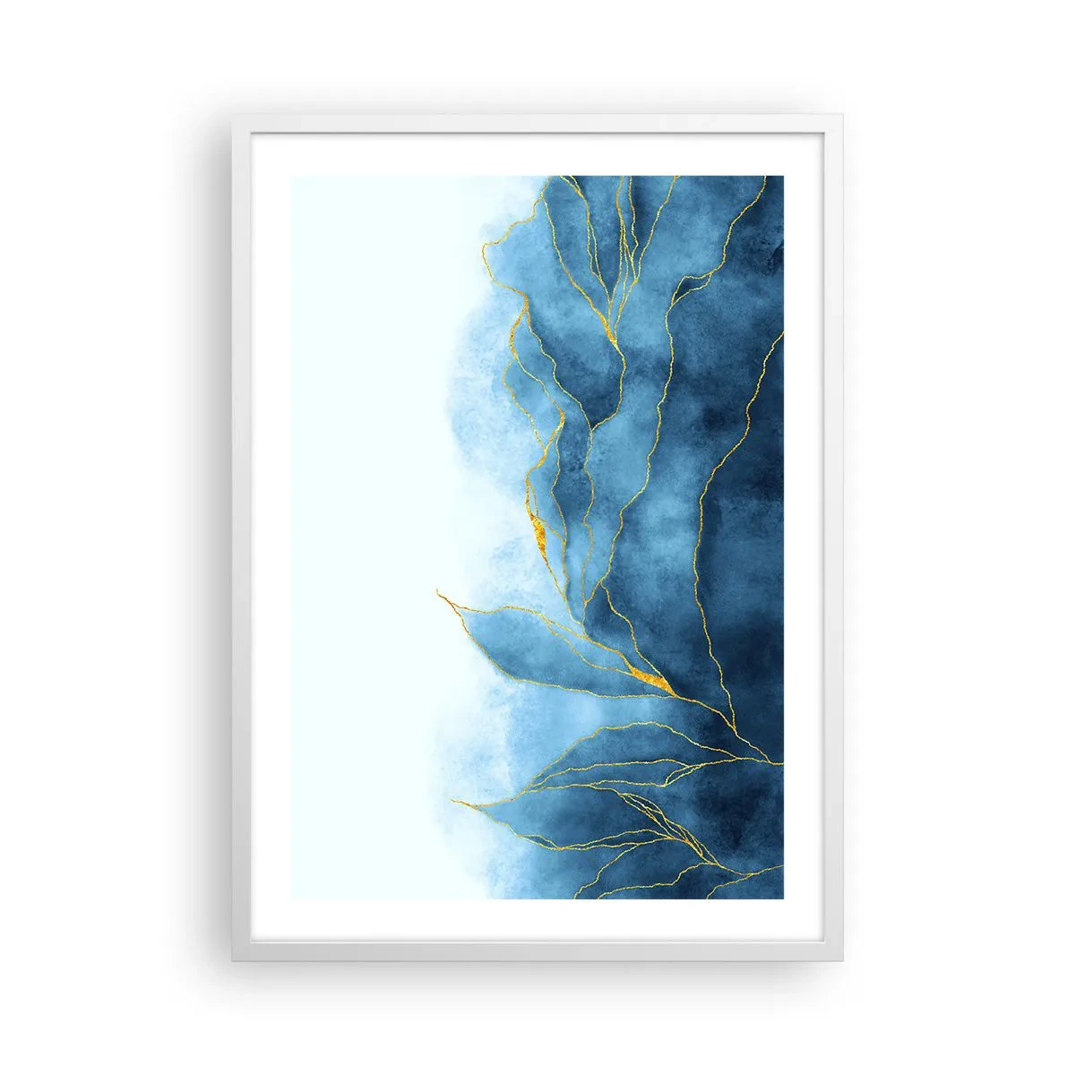 Poster in einem weißen Rahmen - Blau im Gold - 50x70 cm