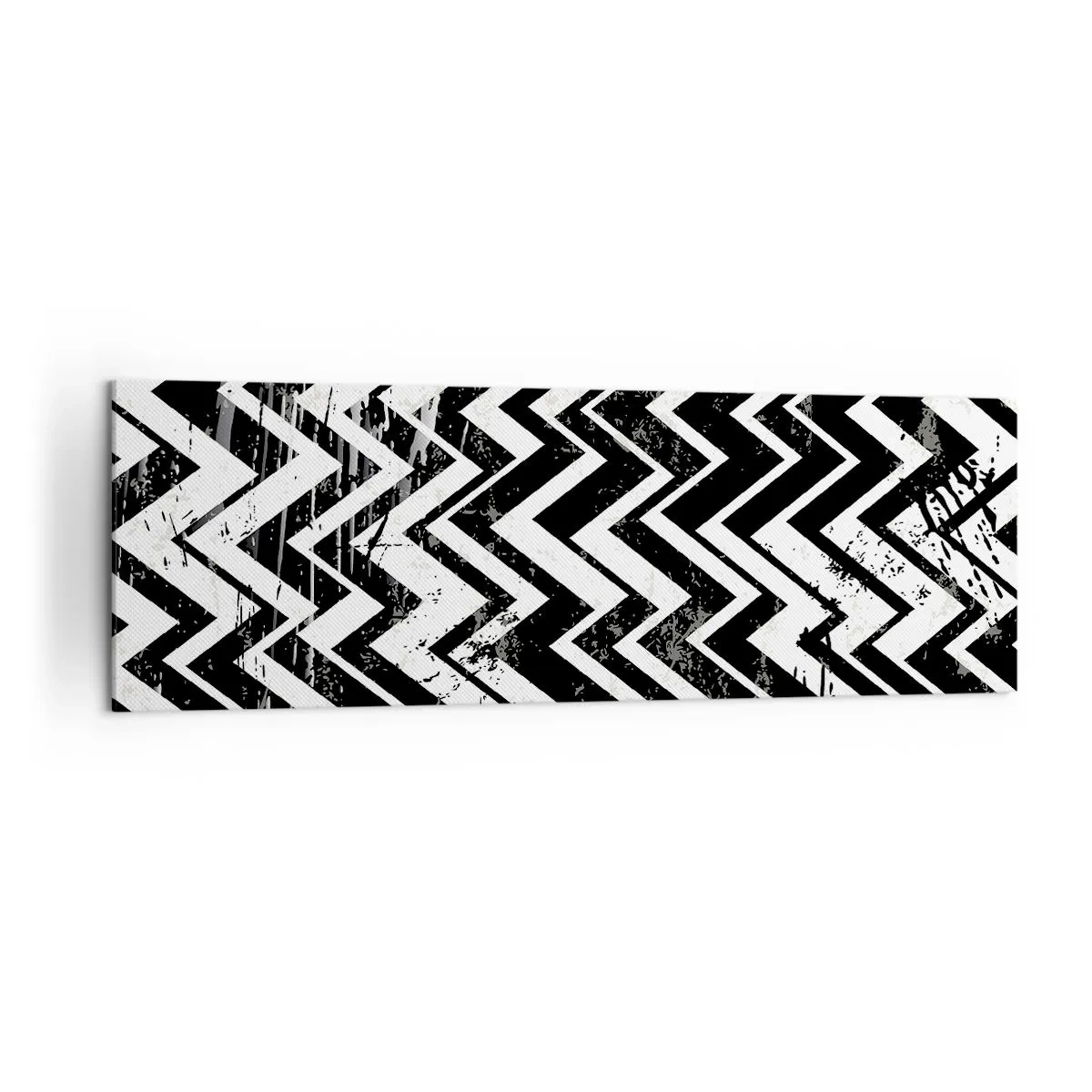 Bild auf Leinwand - Leinwandbild - Schwarz-weißes Zickzack-Muster mit kunstvollen Abschürfungen - 160x50cm - Zick-weiß, Zack-schwarz - Moderne Wanddekoration für Wohnzimmer und Schlafzimmer ARTTOR