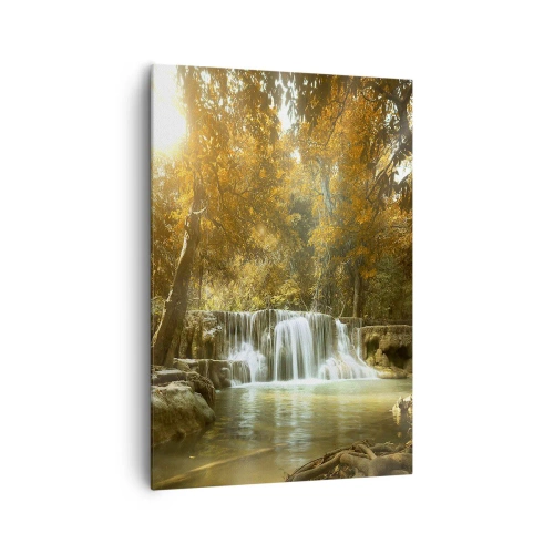 Bild auf Leinwand - Leinwandbild - Herbstlandschaft mit Wasserfall - 70x100cm - Parkkaskade - Moderne Wanddekoration für Wohnzimmer und Schlafzimmer ARTTOR