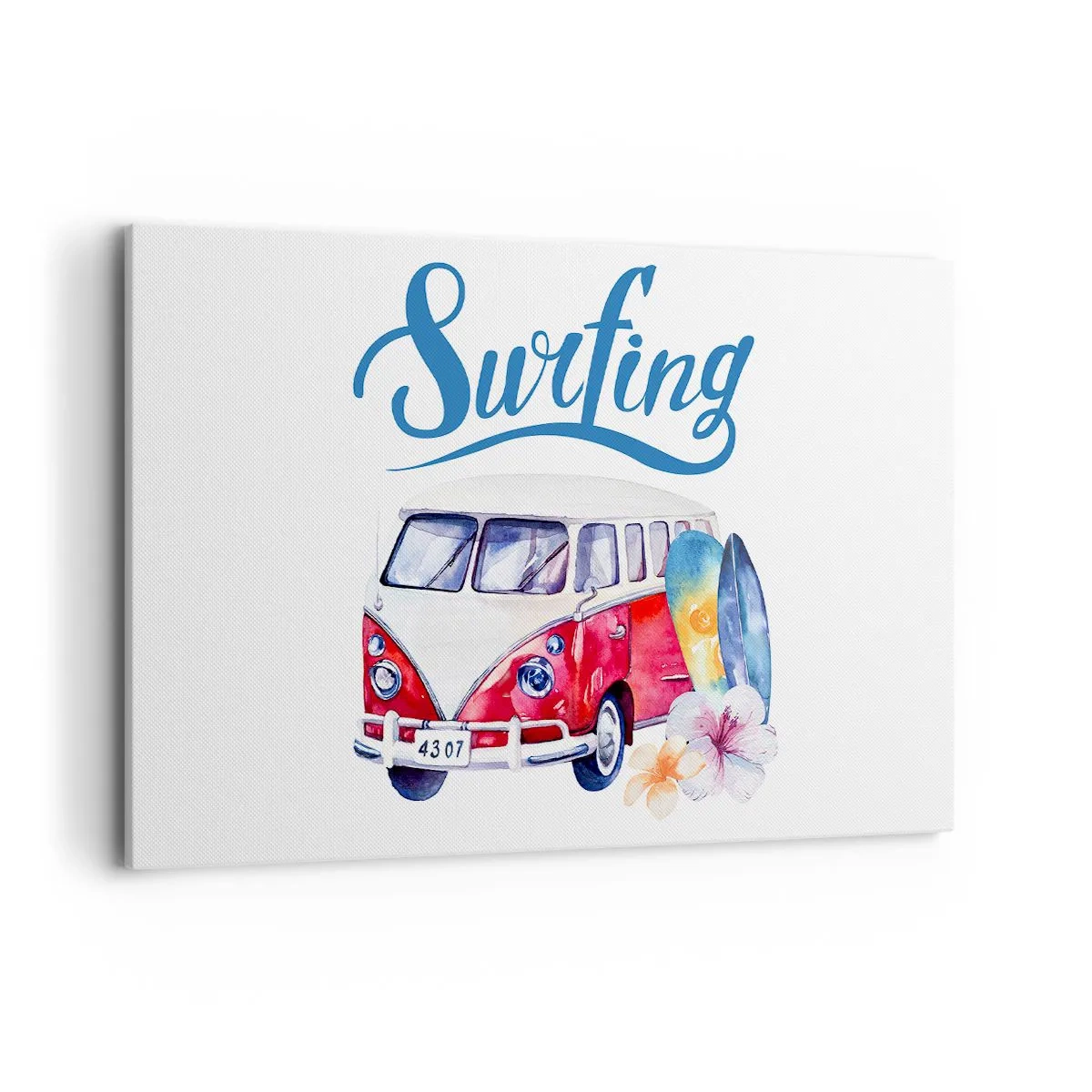Bild auf Leinwand - Leinwandbild - Bunte Grafiken mit einem Bus und einem Surfthema - 120x80cm - Gurke - ein Klassiker für einen Surfer - Moderne Wanddekoration für Wohnzimmer und Schlafzimmer ARTTOR