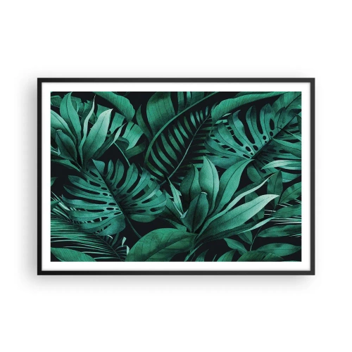 Poster in einem schwarzem Rahmen - Tropische Blätter in intensiven Grüntönen - 100x70cm - Die Tiefe des tropischen Grüns - Moderne Wanddekoration für Wohnzimmer und Schlafzimmer ARTTOR