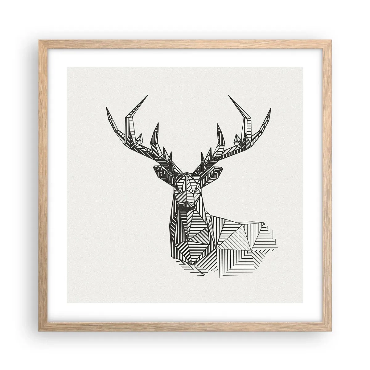 Poster in einem Rahmen aus heller Eiche - Ein Hirsch im kubistischen Stil - 50x50 cm