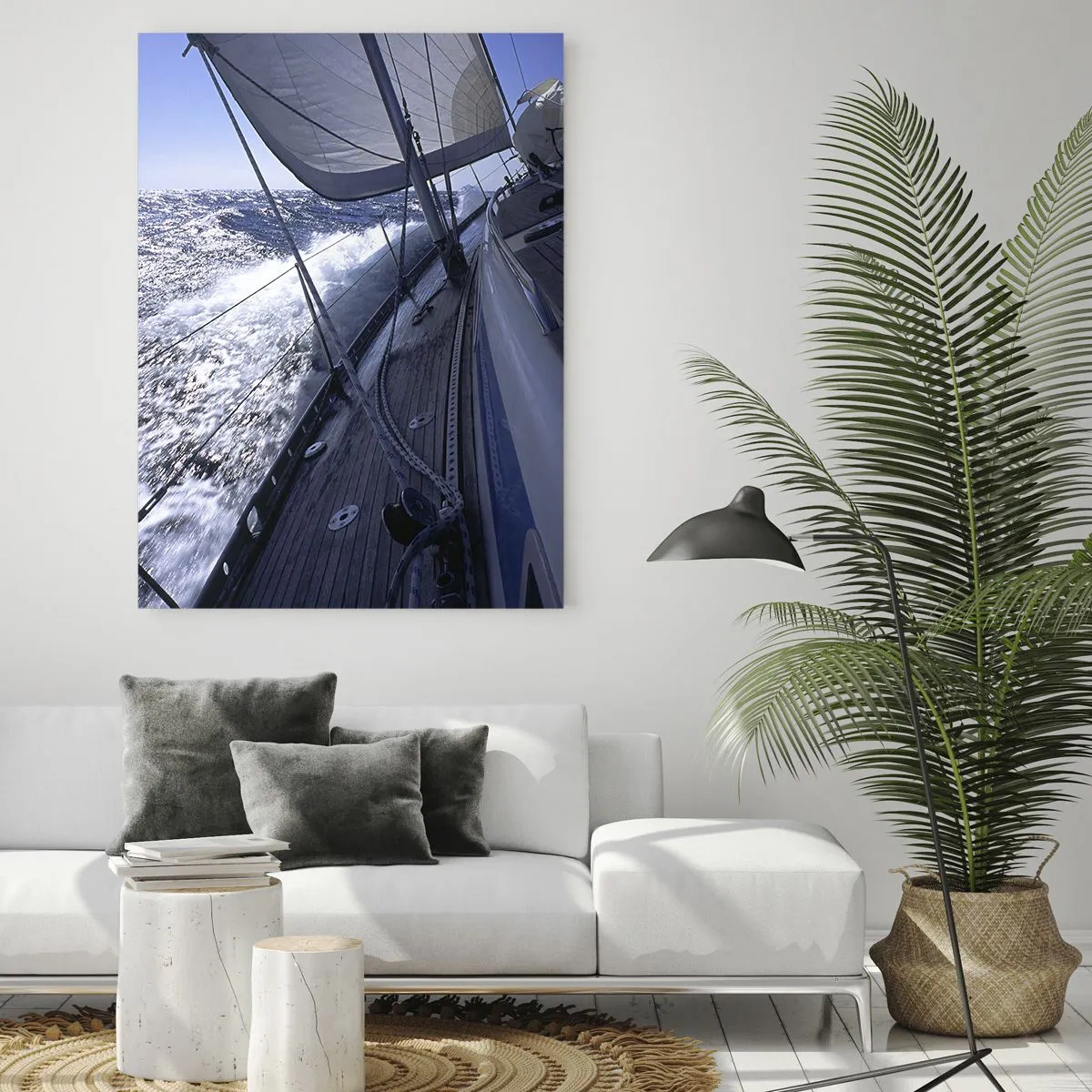 Glasbild - Bild auf glas - Eine Yacht, die bei sonnigem Wetter auf stürmischer See segelt - 50x70cm - Ich weiß was es heißt ein Vogel zu sein - Moderne Wanddekoration für Wohnzimmer und Schlafzimmer ARTTOR
