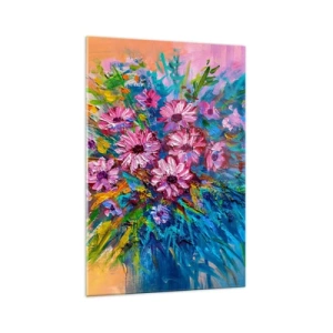 Glasbild - Bild auf glas - Bunte Blumen in einem Strauß vor pastellfarbenem Hintergrund - 70x100cm - Lebensenergie - Moderne Wanddekoration für Wohnzimmer und Schlafzimmer ARTTOR