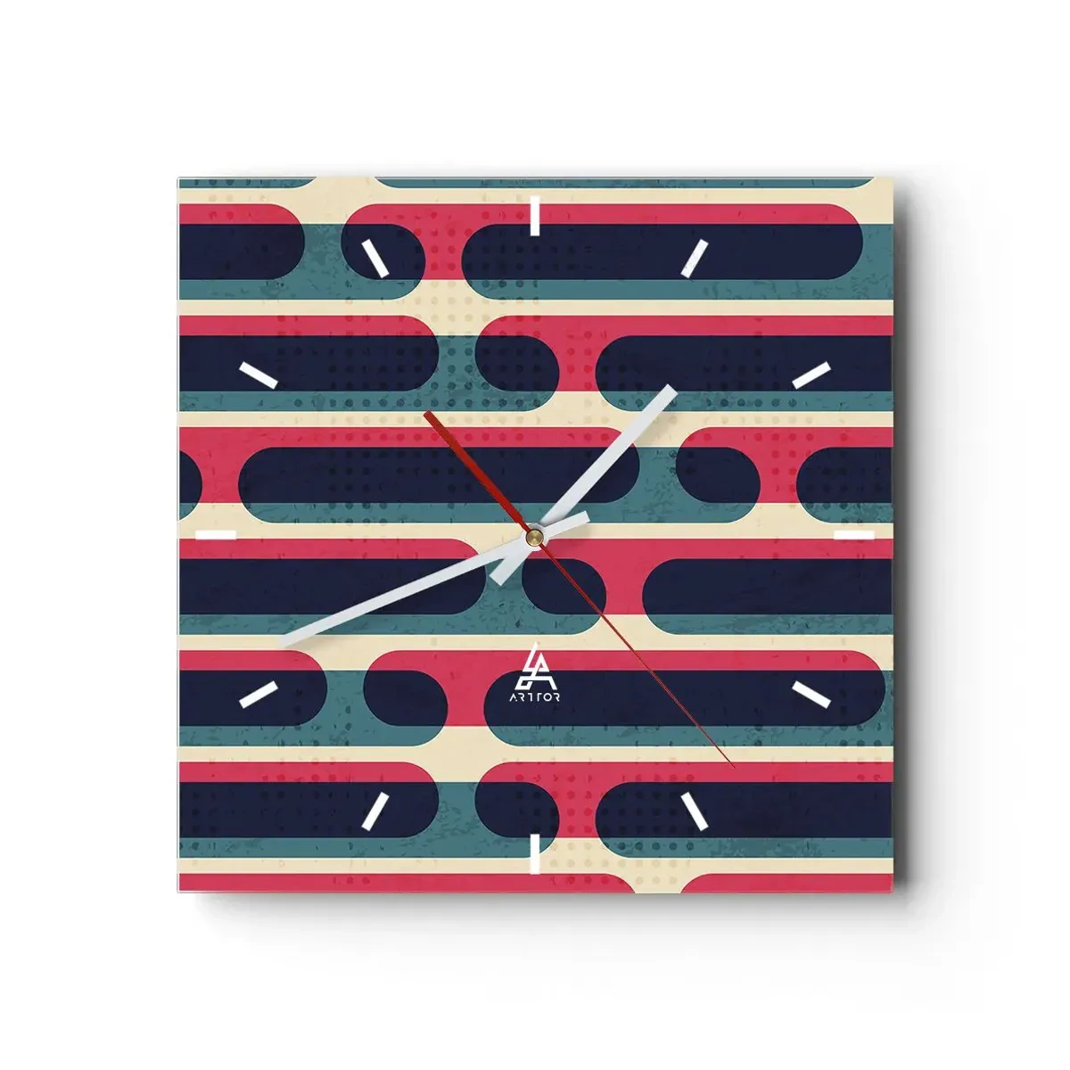 Wanduhr - Glasuhr - Geometrisches Retro-Muster mit Pastellfarben - 30x30cm - In die Tiefe und vorwärts - Moderne Wanddekoration für Wohnzimmer und Schlafzimmer ARTTOR