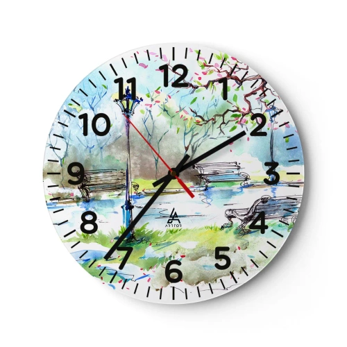 Wanduhr - Glasuhr - Der Zauber der Stille des Parks - 40x40 cm