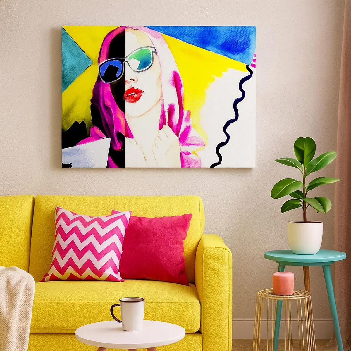 Bild auf Leinwand - Leinwandbild - Buntes Porträt einer Frau mit Sonnenbrille - 70x50cm - Ich bin nicht weiß und ich bin nicht schwarz - Moderne Wanddekoration für Wohnzimmer und Schlafzimmer ARTTOR