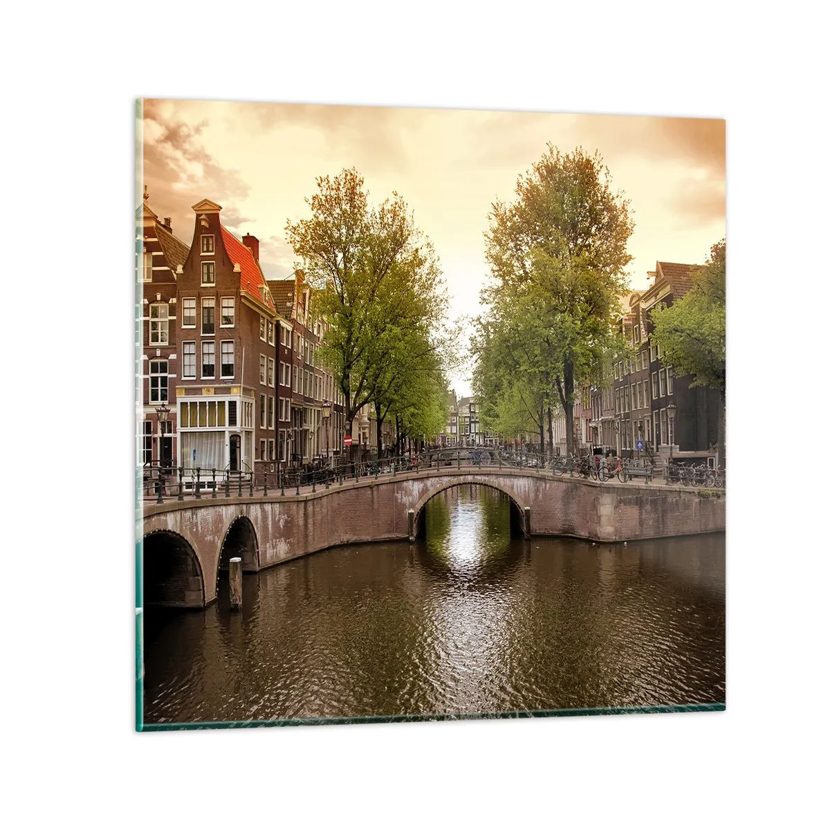 Glasbild - Bild auf glas - Mit dem Boot oder mit dem Fahrrad? - 70x70 cm