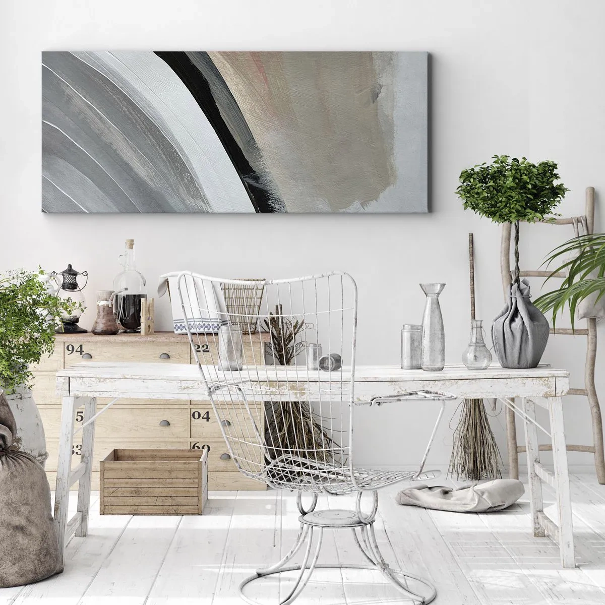 Bild auf Leinwand - Leinwandbild - Komposition: Bogen aus Schwarz und Grau - 100x40 cm